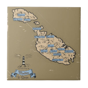 Illustrated Travel map Malta Ceramic Tile