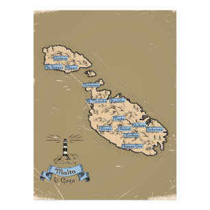 Illustrated Travel map Malta Photo Print