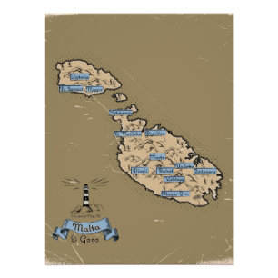 Illustrated Travel map Malta Poster