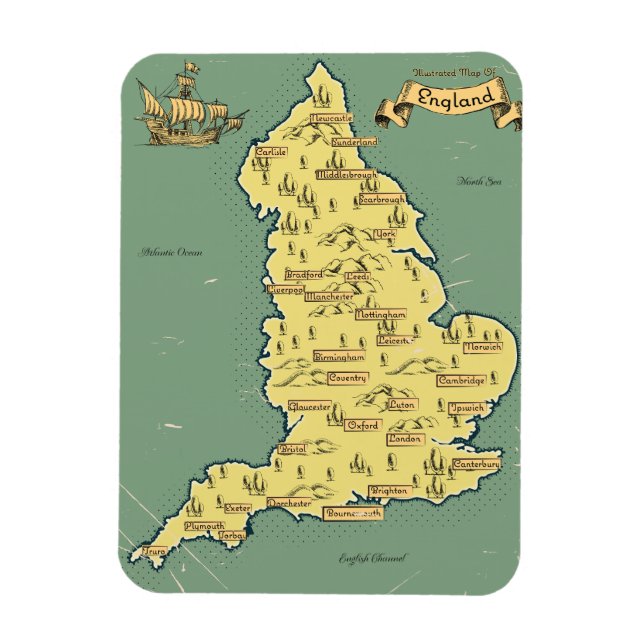 Illustrated Travel map of England Magnet (Vertical)