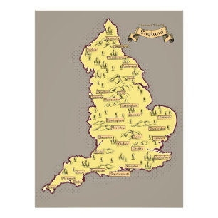 Illustrated Travel map of England Photo Print