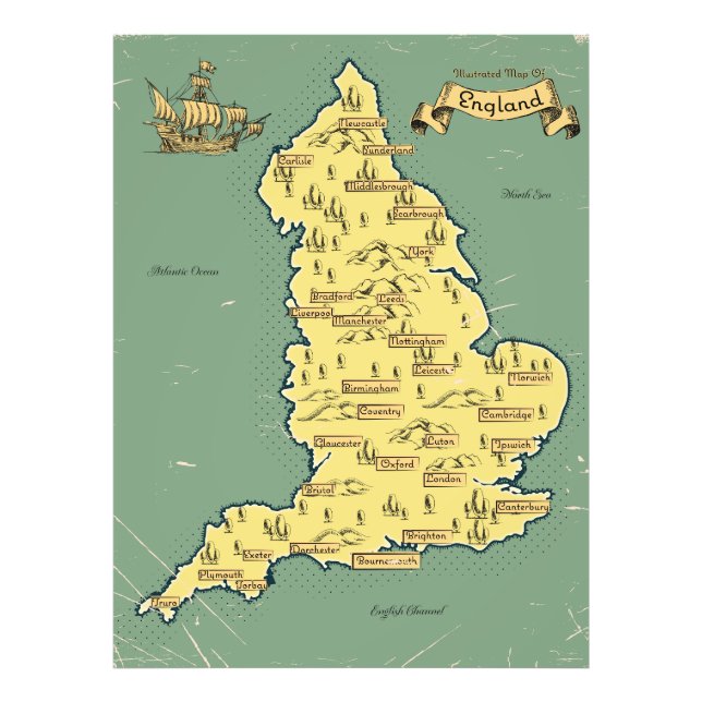 Illustrated Travel map of England Photo Print (Front)