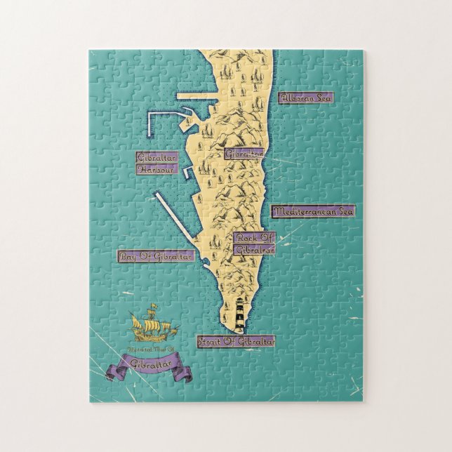 Illustrated Travel map Of Gibraltar Jigsaw Puzzle (Vertical)