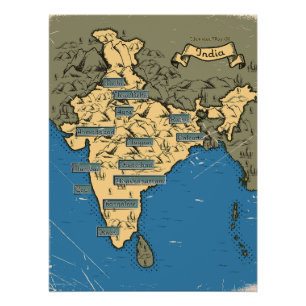 Illustrated Travel map Of India Poster