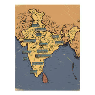 Illustrated Travel map Of India Poster