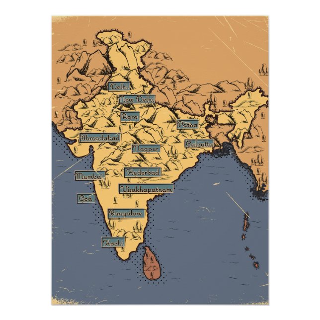 Illustrated Travel map Of India Poster (Front)