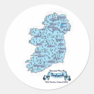 Illustrated Travel map of Ireland Classic Round Sticker