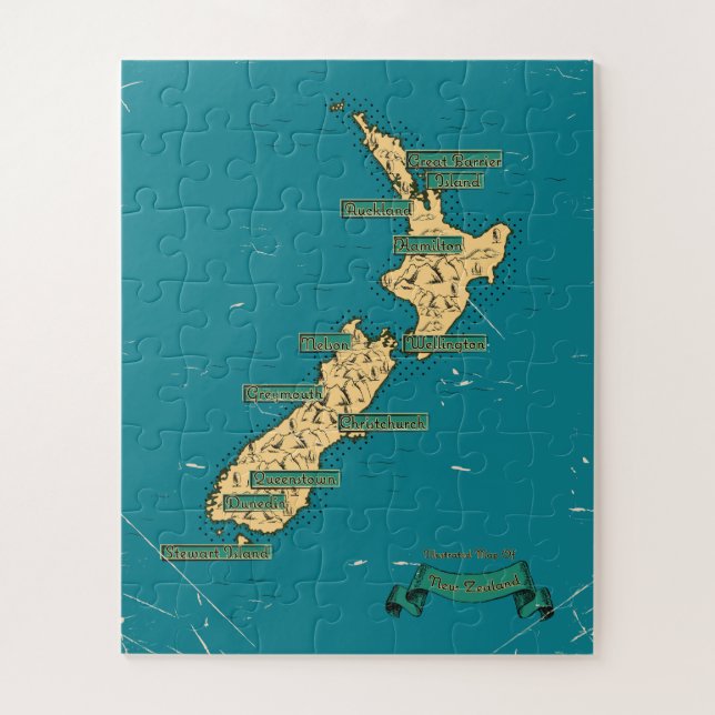 Illustrated Travel map Of New Zealand Jigsaw Puzzle (Vertical)