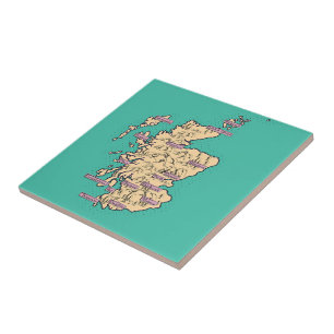 Illustrated Travel map of Scotland (Teal Version) Ceramic Tile