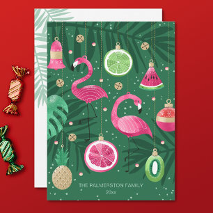 Illustrated Tropical Christmas Ornaments Holiday Card