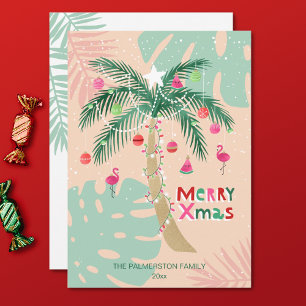 Illustrated Tropical Christmas Palm Tree  Holiday Card