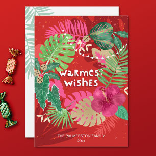 Illustrated Tropical Christmas Wreath Holiday Card
