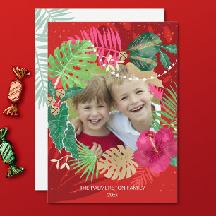 Illustrated Tropical Christmas Wreath Photo Holiday Card