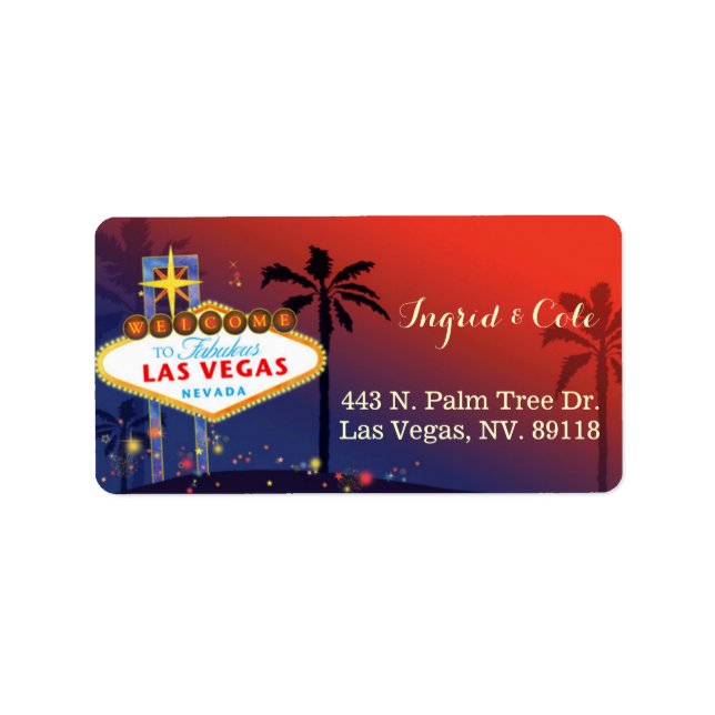 Illustrated Twilight Las Vegas Wedding Address Label (Front)