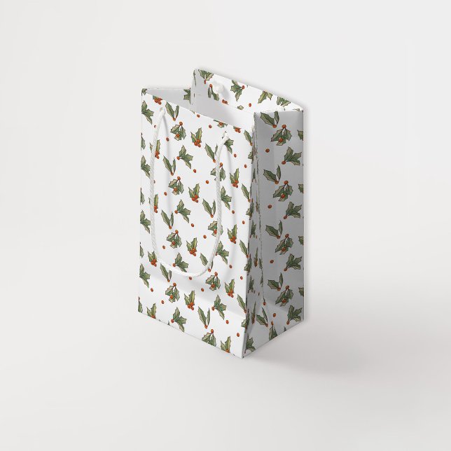 Illustrated Vintage Holly Holiday Christmas Small Gift Bag (Creator Uploaded)