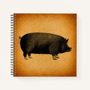 Illustrated Vintage Pig Rustic Art Notebook