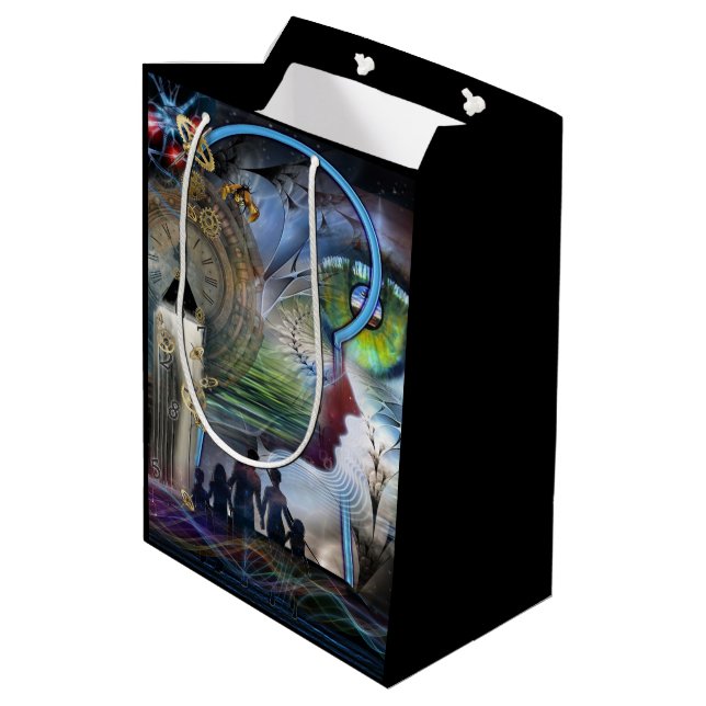 Illustrated visionary graphics wrapping paper medium gift bag (Back Angled)
