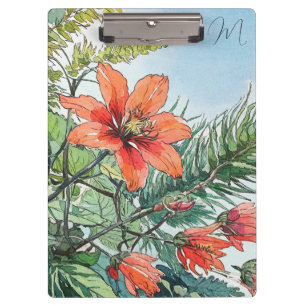 Illustrated Watercolor Botanical Orange Floral Clipboard