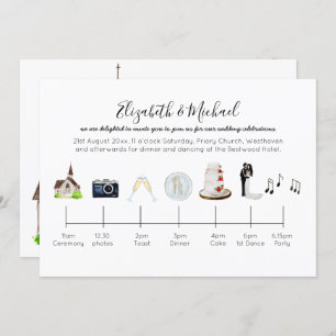 Illustrated Watercolor Church Wedding Timeline Invitation