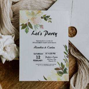 Illustrated Watercolor Floral Let's Party Invitation