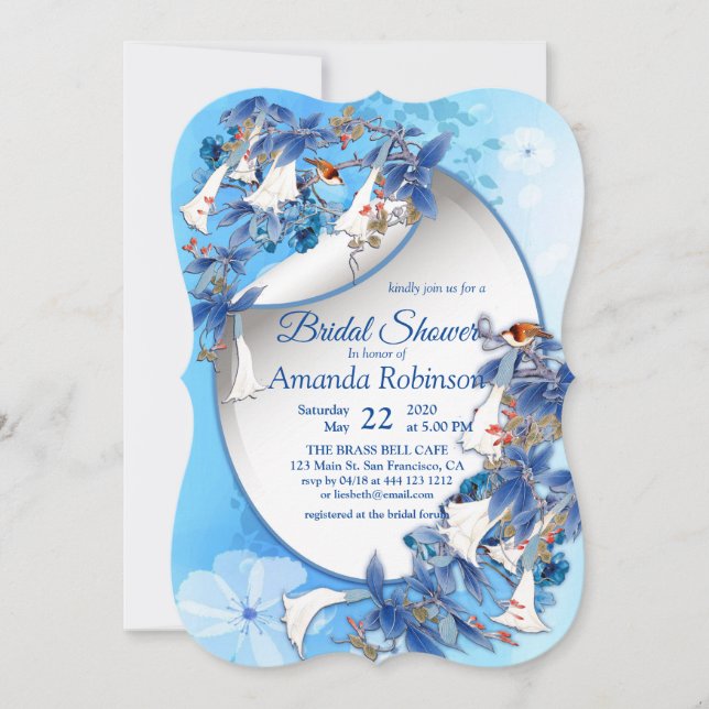 Illustrated  Watercolor  Moon-flower Bridal Shower Invitation (Front)