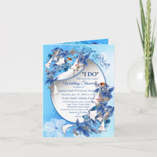 Illustrated  Watercolor  Moon flower Couple Shower Invitation (Front)