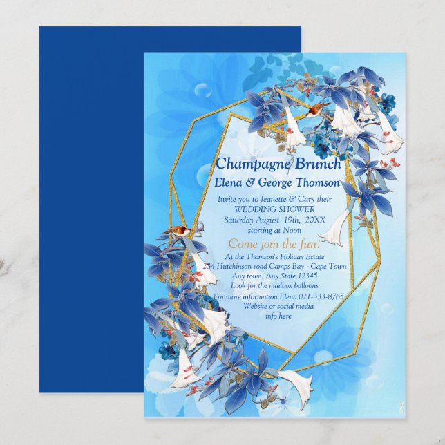 Illustrated  Watercolor  Moon flower Couple Shower Invitation (Front/Back)