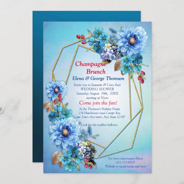 Illustrated  Watercolor  Moon flower Couple Shower Invitation (Front/Back)