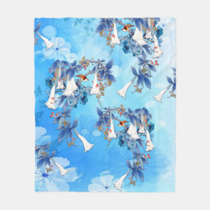 Illustrated Watercolor Moon-flower Fleece Blanket