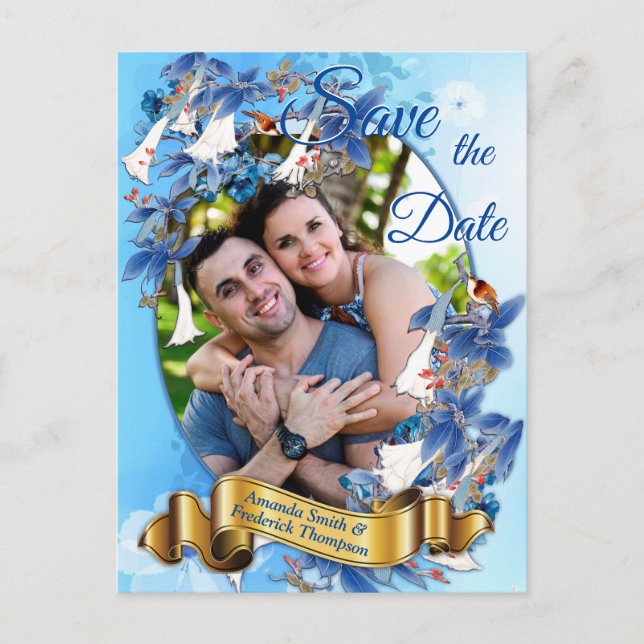 Illustrated  Watercolor  Moon-flower Save the date Announcement Postcard (Front)