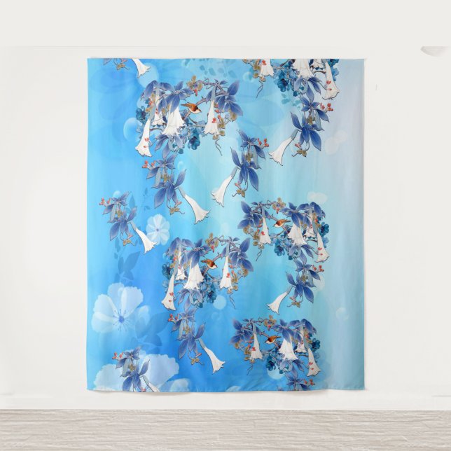 Illustrated  Watercolor Moon-flower Tapestry (Front)