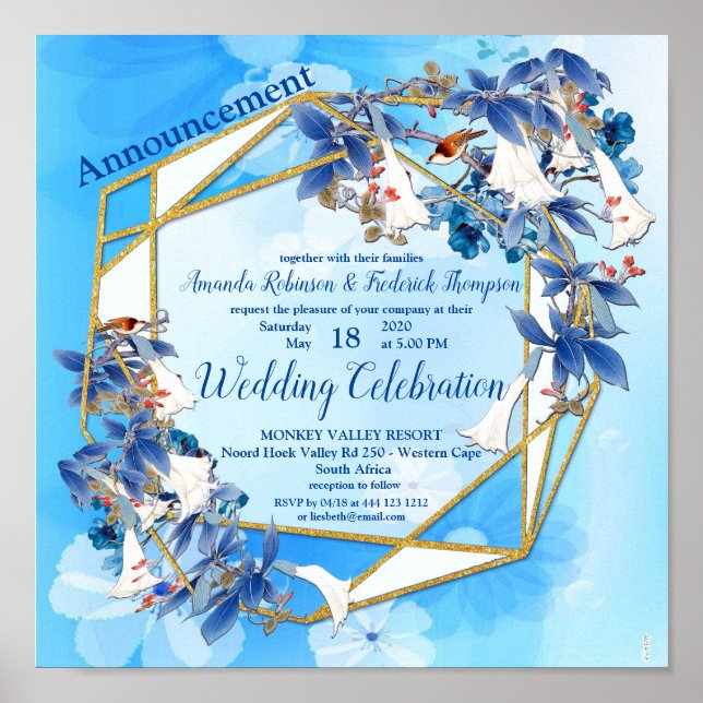 Illustrated  Watercolor  Moon-flower Wedding Poster (Front)