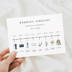 Illustrated Watercolor Wedding Day Timeline  Program