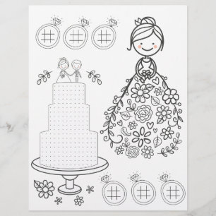 Illustrated wedding activity colouring page