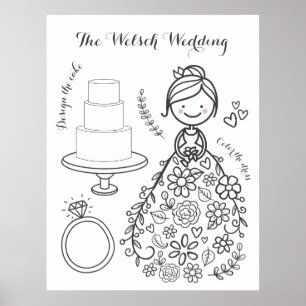 Illustrated Wedding Activity Colouring Page Poster
