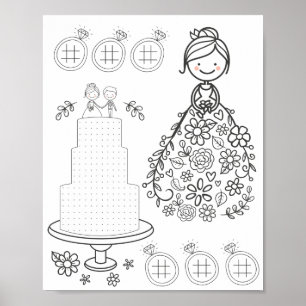 Illustrated wedding activity colouring page poster