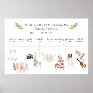 Illustrated Wedding Itinerary Timeline Welcome Poster