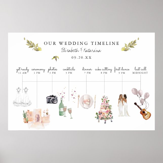 Illustrated Wedding Itinerary Timeline Welcome  Poster (Front)
