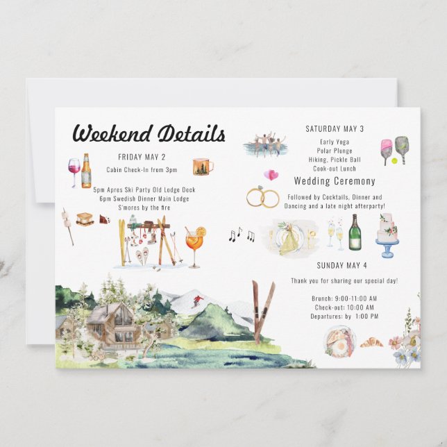 Illustrated Wedding Map Itinerary  Invitation (Front)