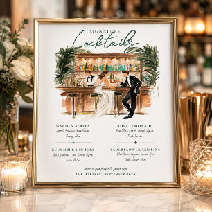 Illustrated Wedding Signature Cocktails Bar Sign