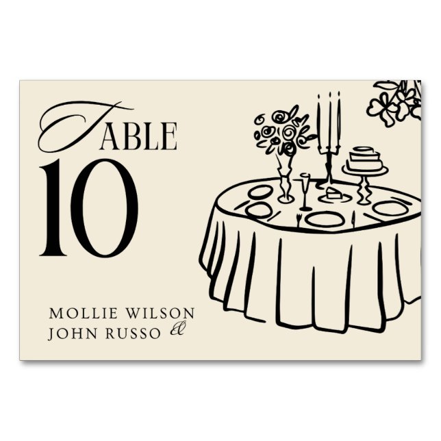 Illustrated Wedding Table Number – Elegant Dining  (Front)