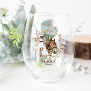 Illustrated Western   Bachelorette Bridesmaid Stemless Wine Glass