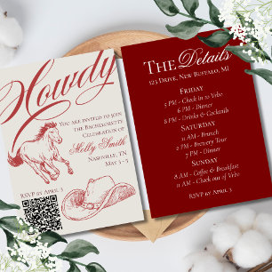 Illustrated Western Red Bachelorette Itinerary  Invitation