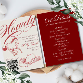 Illustrated Western Red Bachelorette Itinerary Invitation