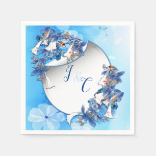 Illustrated White Watercolor Moon flower Napkin