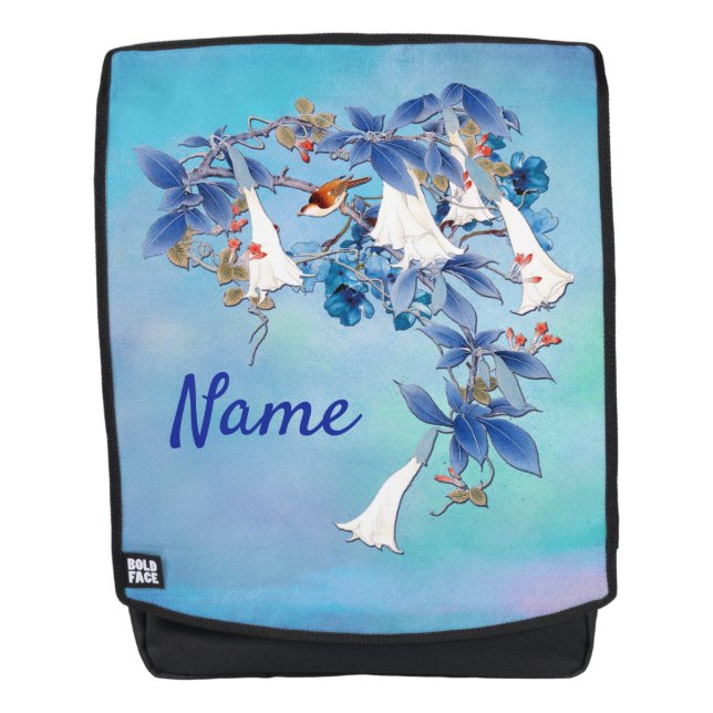 Illustrated  White Watercolor Moonflower Backpack (Front)