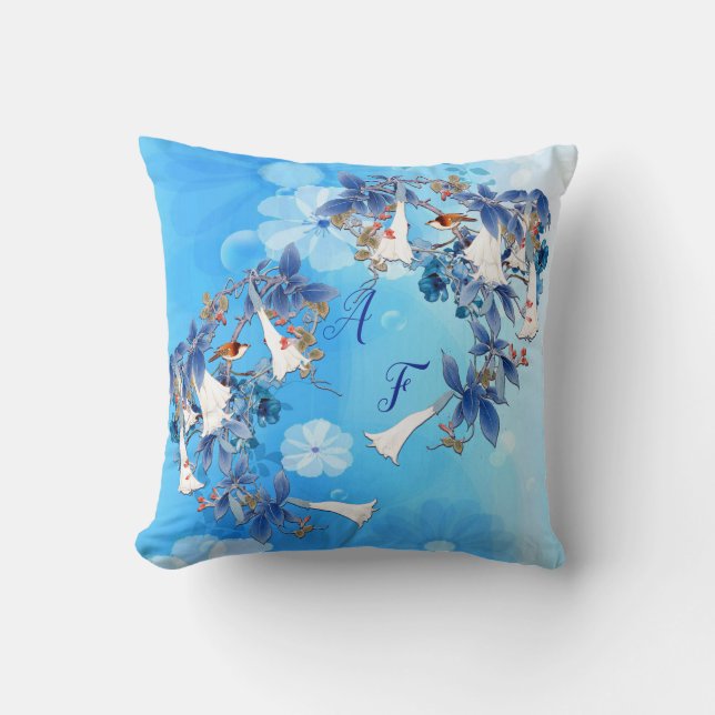 Illustrated  White Watercolor Moonflower Cushion (Front)