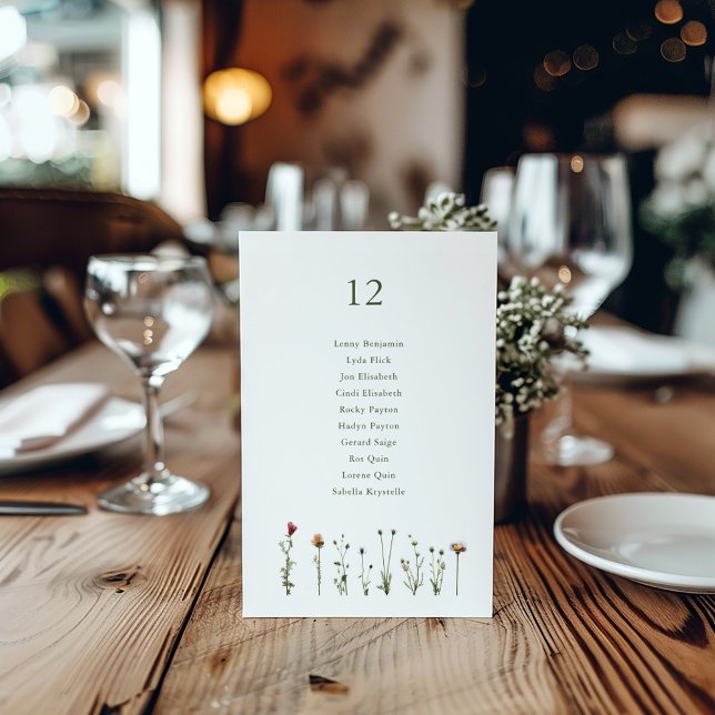 Illustrated Wild Flowers Seating Chart Invitation (Wedding reception Wild Flowers Seating Chart.)
