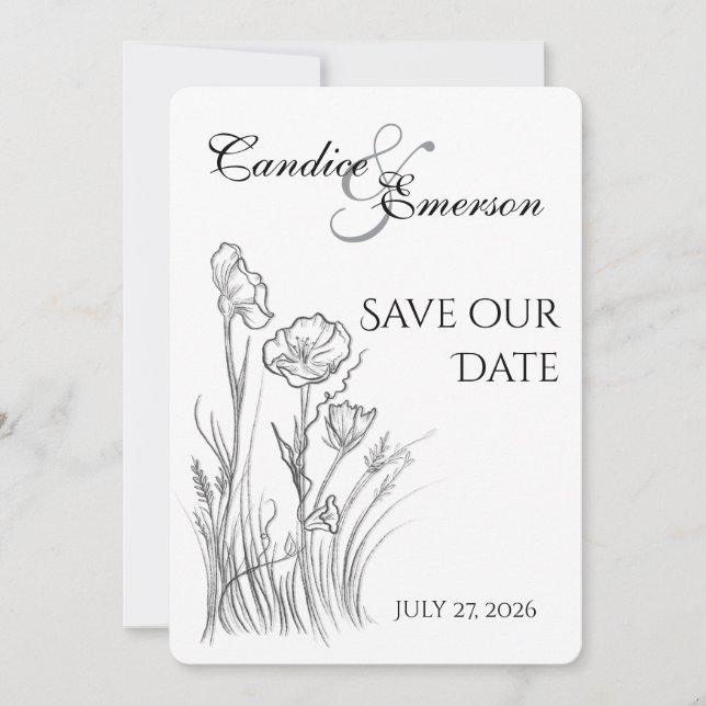 Illustrated Wildflower  Save The Date (Front)