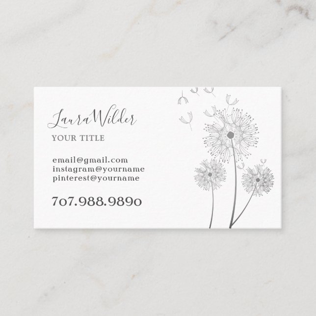 Illustrated Wind Blown Flowers Business Card (Front)